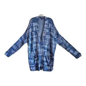 J JILL PURE Women's XL Cardigan Sweater Artisanal Indigo Blue Gray Oversized 54"